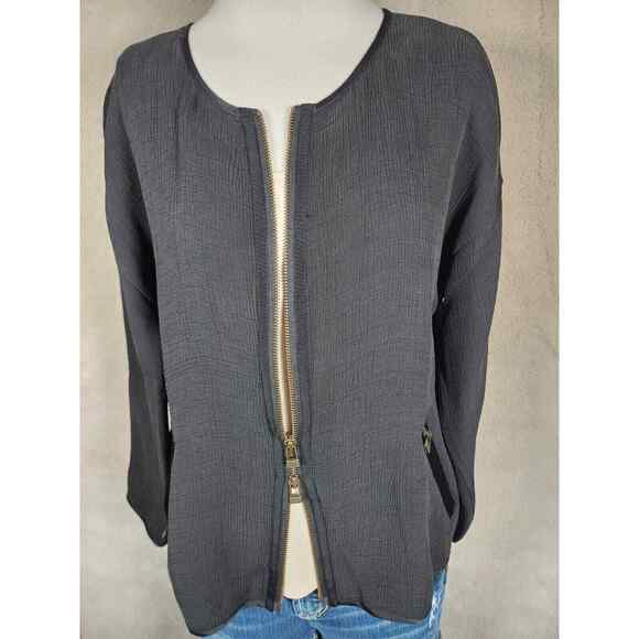 Eileen Fisher Woman's Boxy Silk Blend Black Blazer Zip Jacket No Collar Size M - Picture 9 of 13